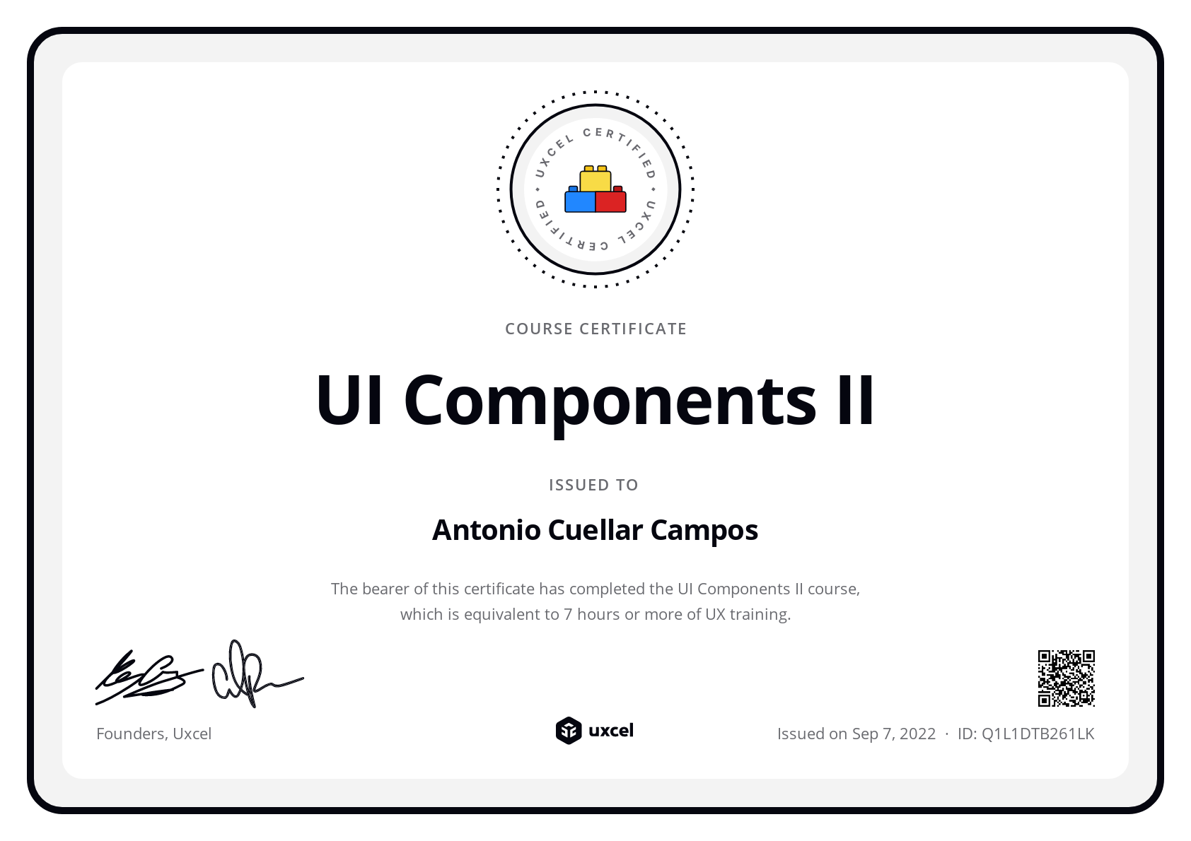 Antonio Cuellar Campos's certificate